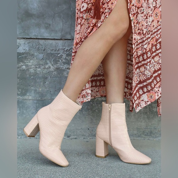 Lulus Shoes - Lulus My Generation Pale Pink Crocodile High Heel Mid-Calf Boots Size 8.5
